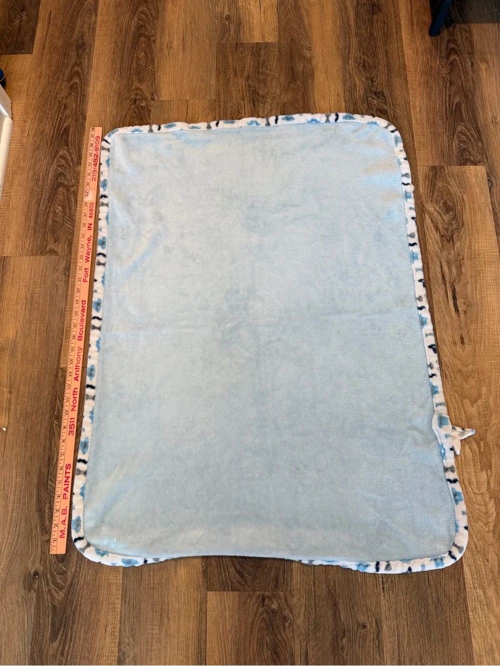 Le Bebe FAVORITE Baby Blanket/Lovey Blue Glasses Mustache Hat Bow Tie Trim